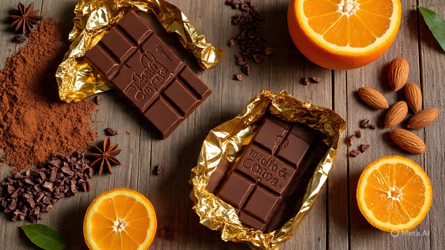 Chocolate and spices flat lay